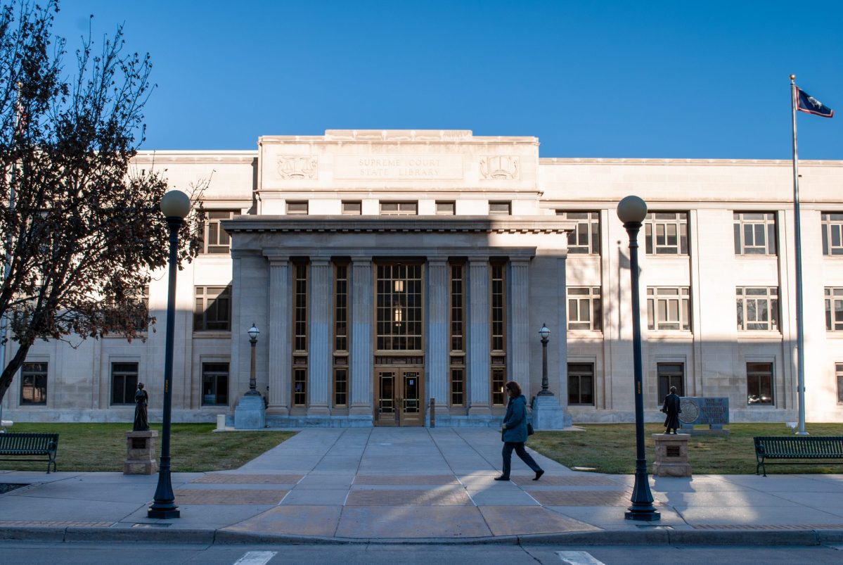 The supreme court building in Cheyenne at dusk